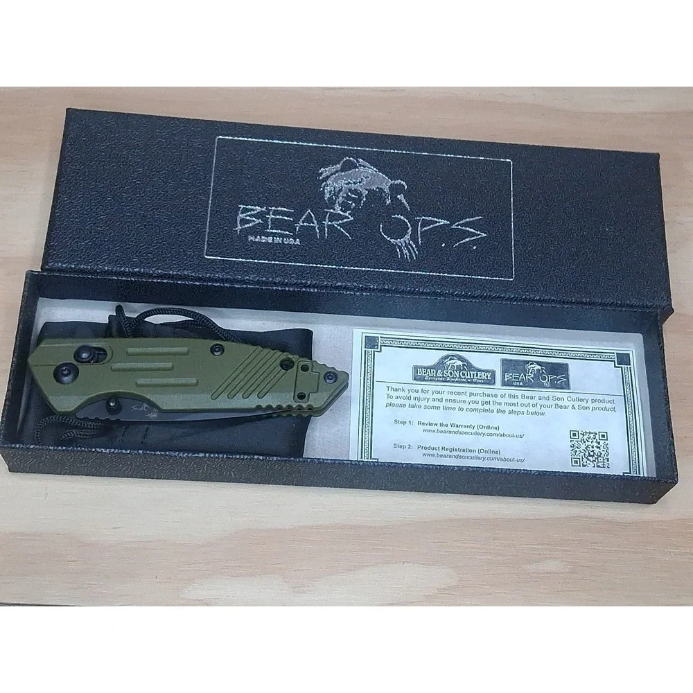 Bear & Son Cutlery ~ Bear OPS Mini Rancor IX Slide Lock Folding Knife ~ OD Green